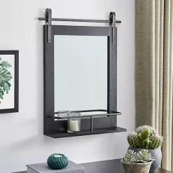 Online Kirklands Home Barn Door Wall Mirror with Shelf Black