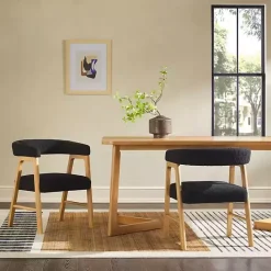 Hot Kirklands Home Boucle Curved Ezra Dining Chairs, Set of 2 Black