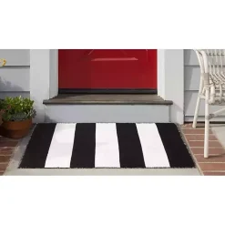 Kirklands Home Black Cabana Stripe Indoor/Outdoor Scatter Rug