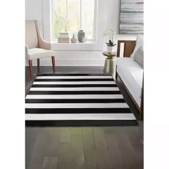 Sale Kirklands Home Black Cabana Stripe Indoor/Outdoor Area Rug, 3x5
