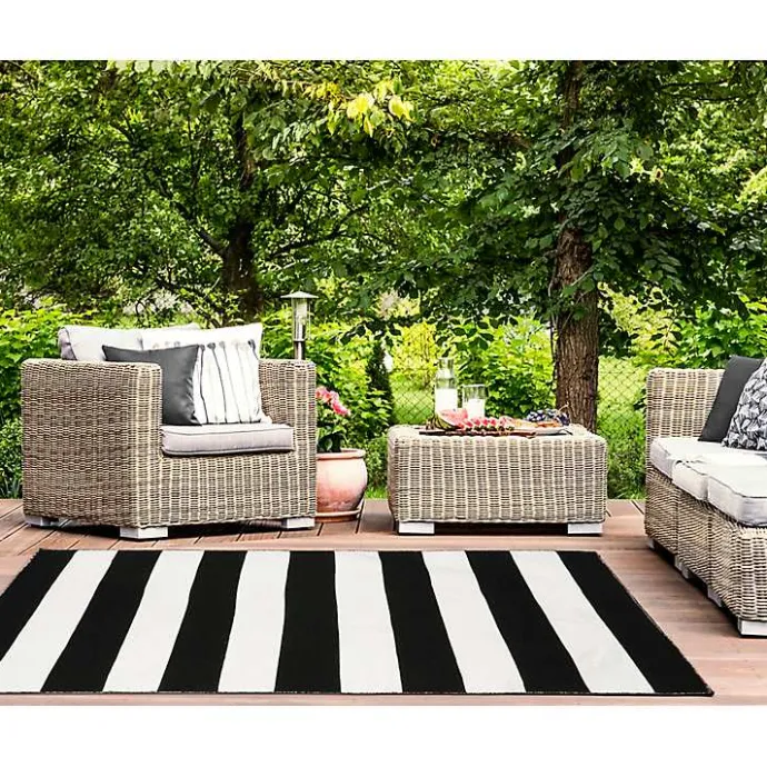 Kirklands Home Black Cabana Stripe Indoor/Outdoor Area Rug, 5x7