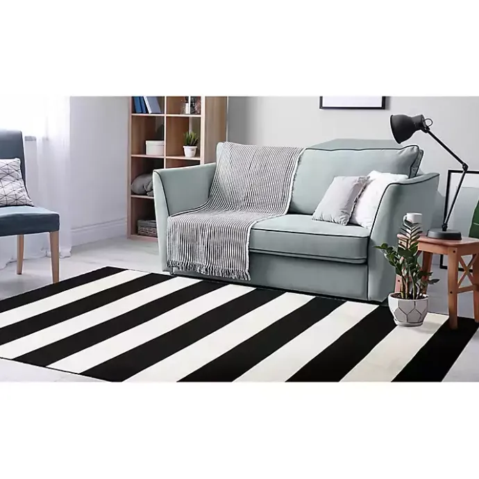 Kirklands Home Black Cabana Stripe Indoor/Outdoor Area Rug, 5x7