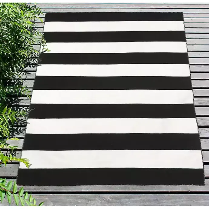 Kirklands Home Black Cabana Stripe Indoor/Outdoor Area Rug, 5x7