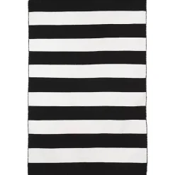 New Kirklands Home Black Cabana Stripe Indoor/Outdoor Area Rug, 7x9