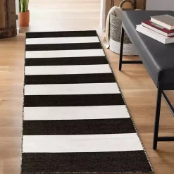 Hot Kirklands Home Black Cabana Stripe Indoor/Outdoor Runner, 2x8