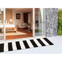 Hot Kirklands Home Black Cabana Stripe Indoor/Outdoor Runner, 2x8