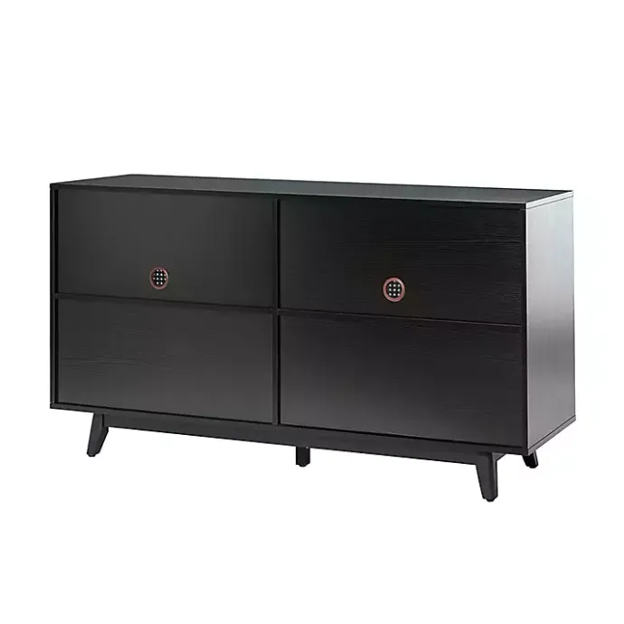 New Kirklands Home Cane Wood Storage Media Cabinet Black