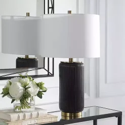Sale Kirklands Home Black Ceramic Ribbed Table Lamp White