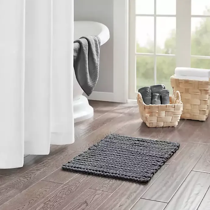 Sale Kirklands Home Chenille Chain Stitched Bath Mat, 30 in. Black