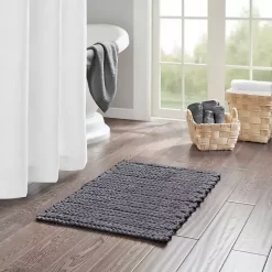 New Kirklands Home Chenille Chain Stitched Bath Mat, 40 in. Black