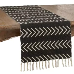 New Kirklands Home Chevron Table Runner with Fringe Black
