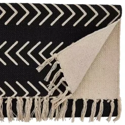 New Kirklands Home Chevron Table Runner with Fringe Black