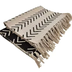 New Kirklands Home Chevron Table Runner with Fringe Black
