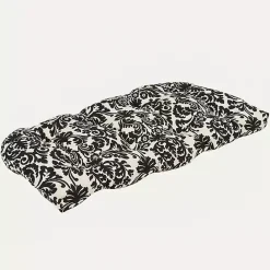 Kirklands Home Black Damask Tufted Outdoor Settee Cushion