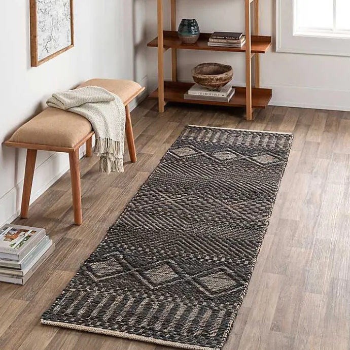 Kirklands Home Diamond Jute Runner, 2x8 Black