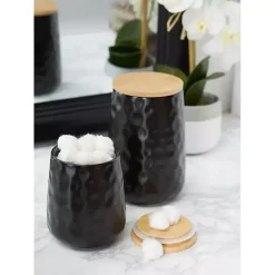 New Kirklands Home Dimpled Bamboo Canisters, Set of 2 Black