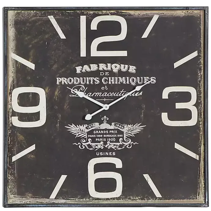 New Kirklands Home Black Distressed Wood Face Square Clock