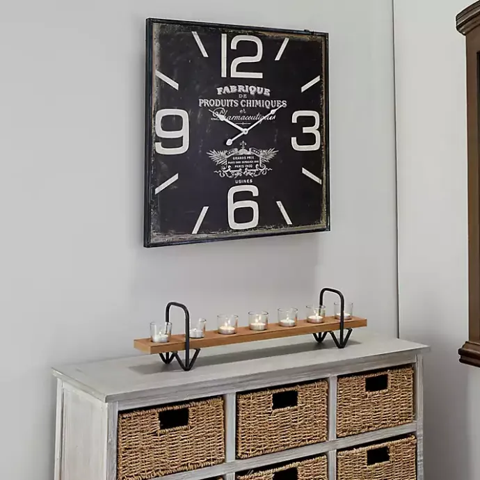 New Kirklands Home Black Distressed Wood Face Square Clock
