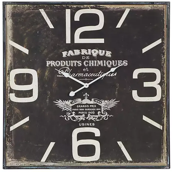 New Kirklands Home Black Distressed Wood Face Square Clock