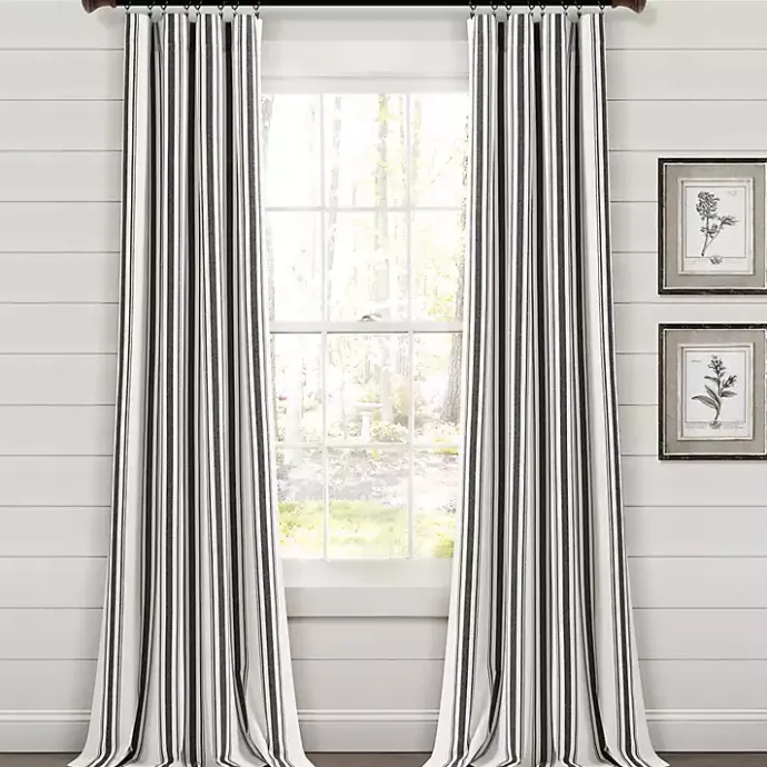 New Kirklands Home Farmhouse Stripe Curtain Panel Set, 108 in. Black