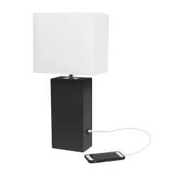 Sale Kirklands Home Faux Leather Charging Table Lamp Black