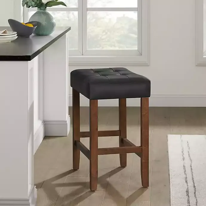 Discount Kirklands Home Faux Leather Madison Walnut Counter Stool Black