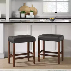 Discount Kirklands Home Faux Leather Madison Walnut Counter Stool Black