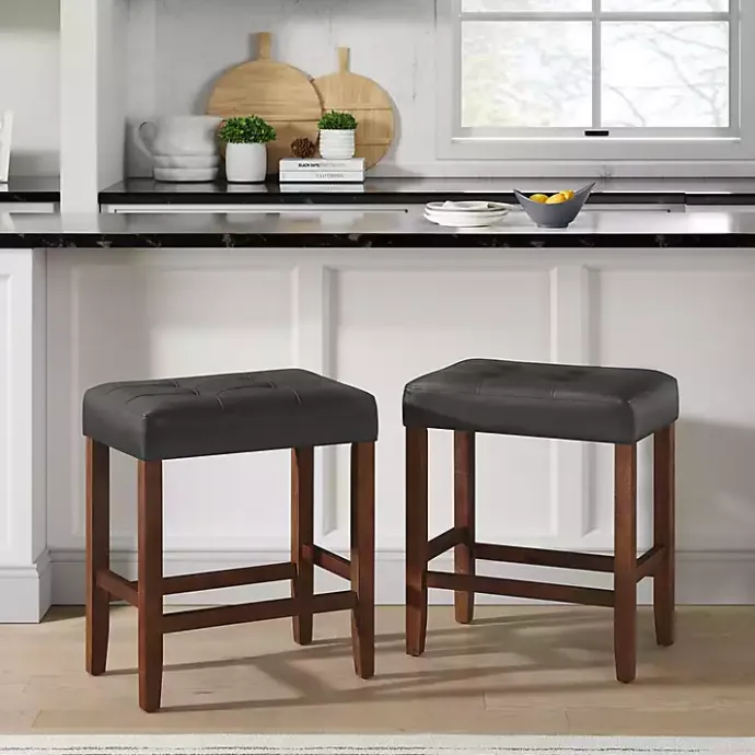 Discount Kirklands Home Faux Leather Madison Walnut Counter Stool Black