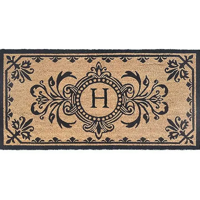 Outlet Kirklands Home Black Fleur De Lis Monogram H Doormat