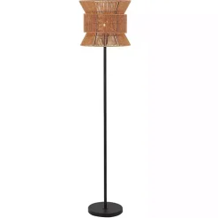 New Kirklands Home Black Floor Lamp with Natural Woven Shade Brown