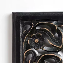 Discount Kirklands Home Floral Carved Wood Wall Plaque Black