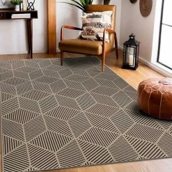 New Kirklands Home Black Geometric Washable Area Rug, 5x7