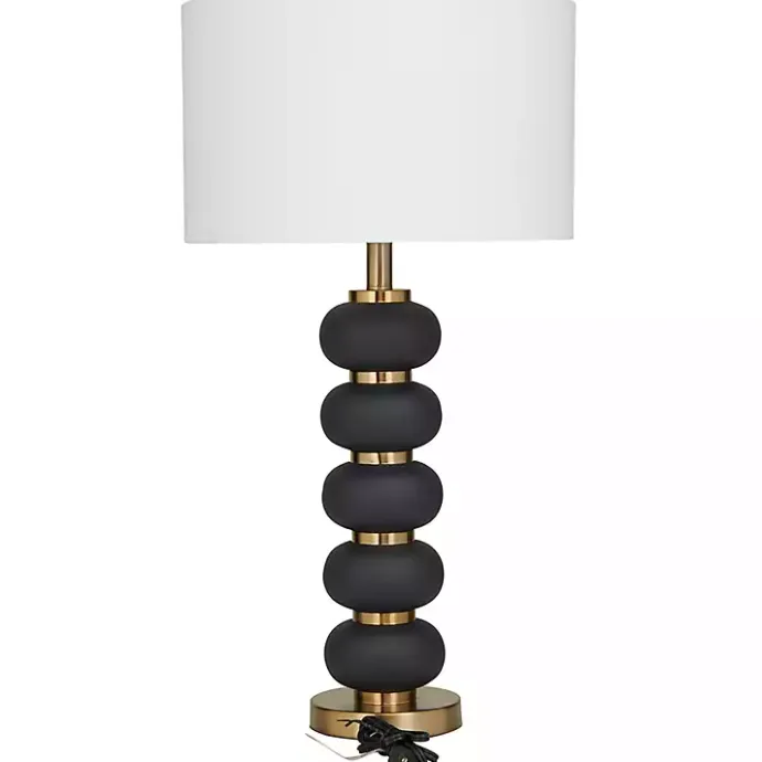 New Kirklands Home Black Gold Metal Spindle Table Lamp Cream