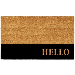 New Kirklands Home Black Hello Bold Stripe Coir Doormat, 24 in.