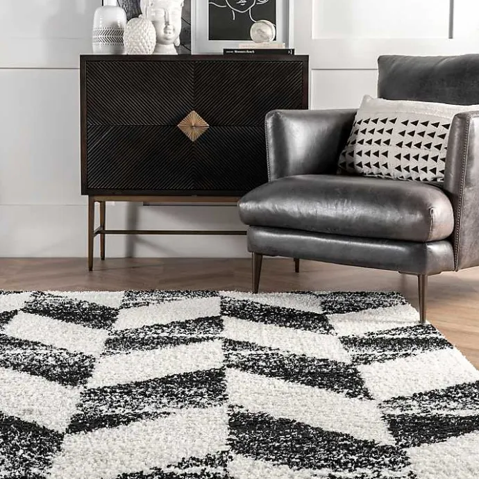 Clearance Kirklands Home Black Herringbone Shag Area Rug, 9x12