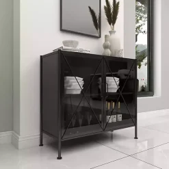 Online Kirklands Home Iron X-Panel Cabinet Black