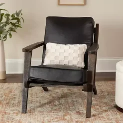Online Kirklands Home Leather and Wood Accent Chair Black