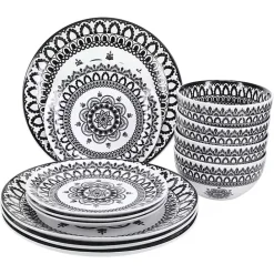 Hot Kirklands Home Black Lila Patterned 12-pc. Dinnerware Set
