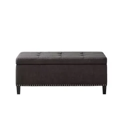 Kirklands Home Linen Button Tufted Storage Bench Black