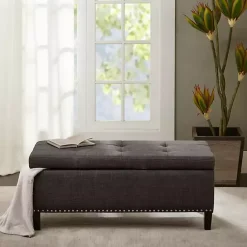 Kirklands Home Linen Button Tufted Storage Bench Black