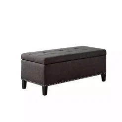 Kirklands Home Linen Button Tufted Storage Bench Black