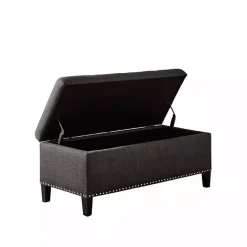 Kirklands Home Linen Button Tufted Storage Bench Black