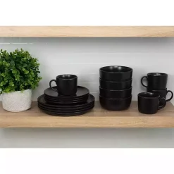 Clearance Kirklands Home Matte Double Line 16-pc. Dinnerware Set Black