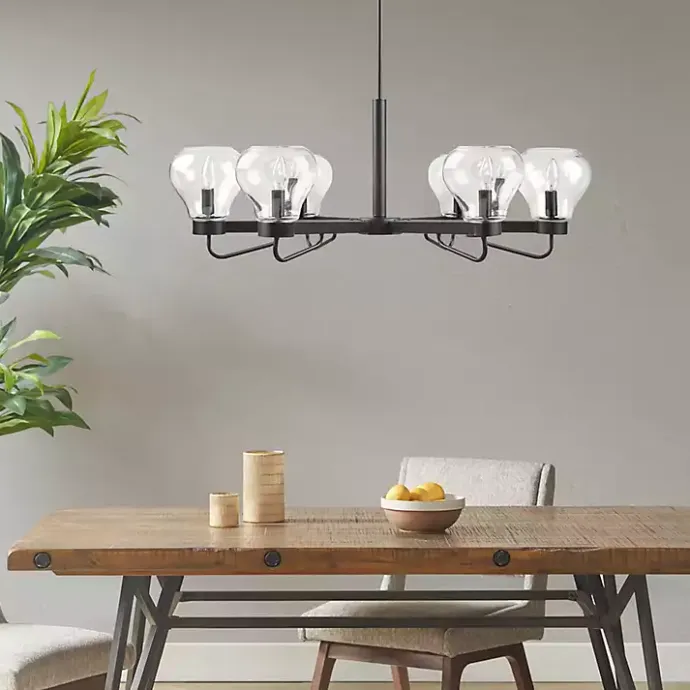 Clearance Kirklands Home Black Metal & Bowl Glass Shade 6-Light Chandelier
