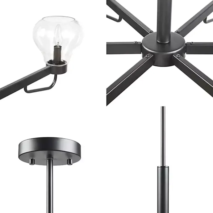 Clearance Kirklands Home Black Metal & Bowl Glass Shade 6-Light Chandelier