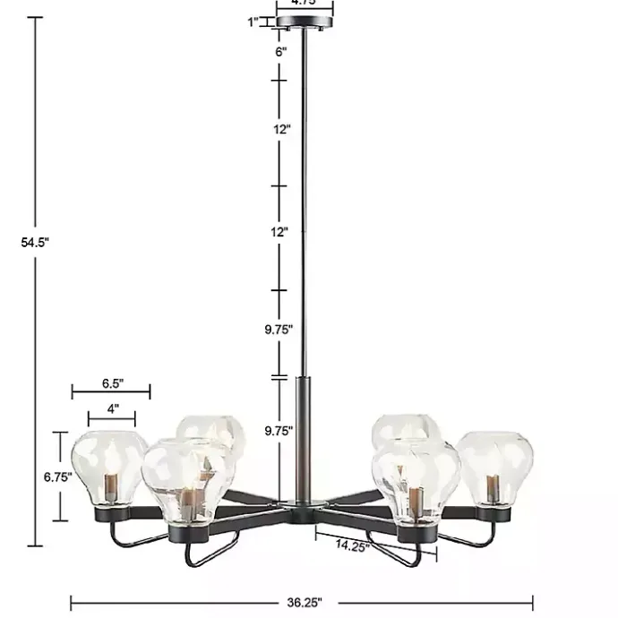 Clearance Kirklands Home Black Metal & Bowl Glass Shade 6-Light Chandelier