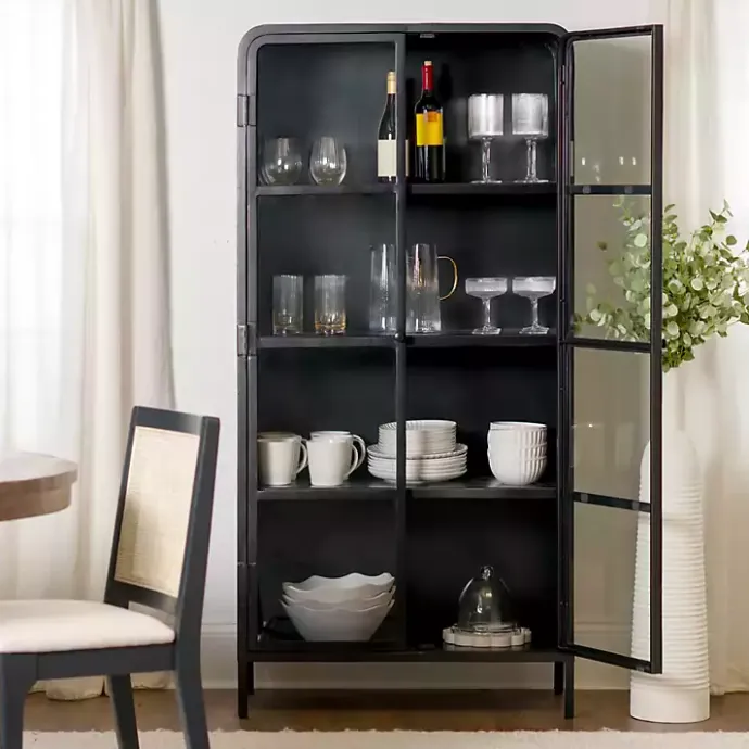 Best Kirklands Home Metal & Glass 2-Door Bentley Cabinet Black