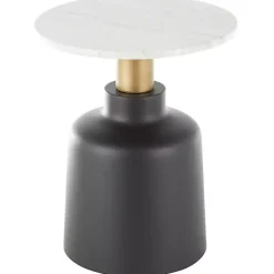 New Kirklands Home Black Metal & Marble Pedestal Accent Table White