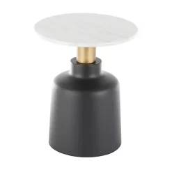 New Kirklands Home Black Metal & Marble Pedestal Accent Table White