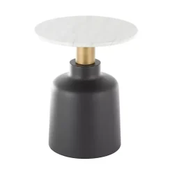 New Kirklands Home Black Metal & Marble Pedestal Accent Table White